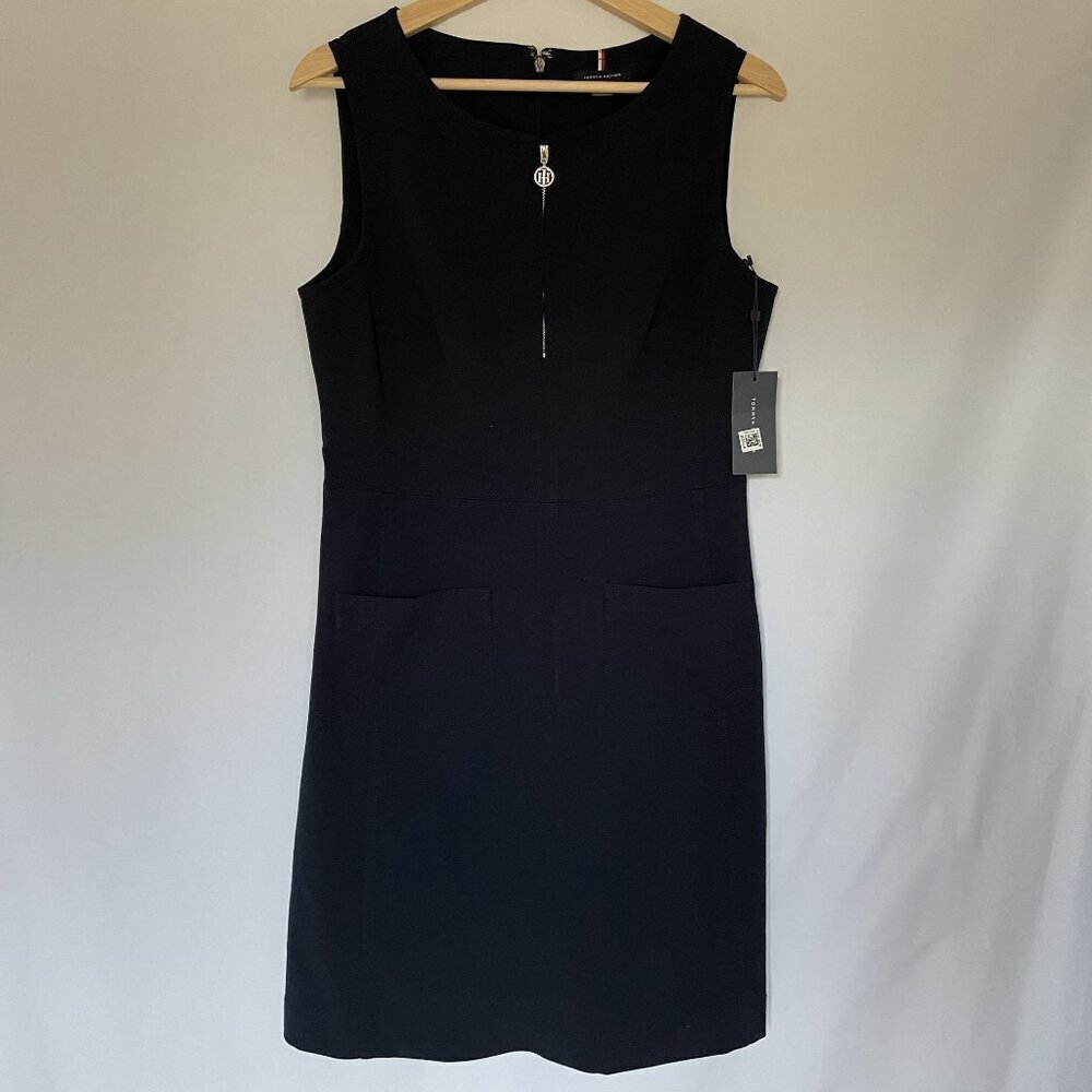 NWT Tommy Hilfiger navy blue sleeveless summer half front zip dress size 8